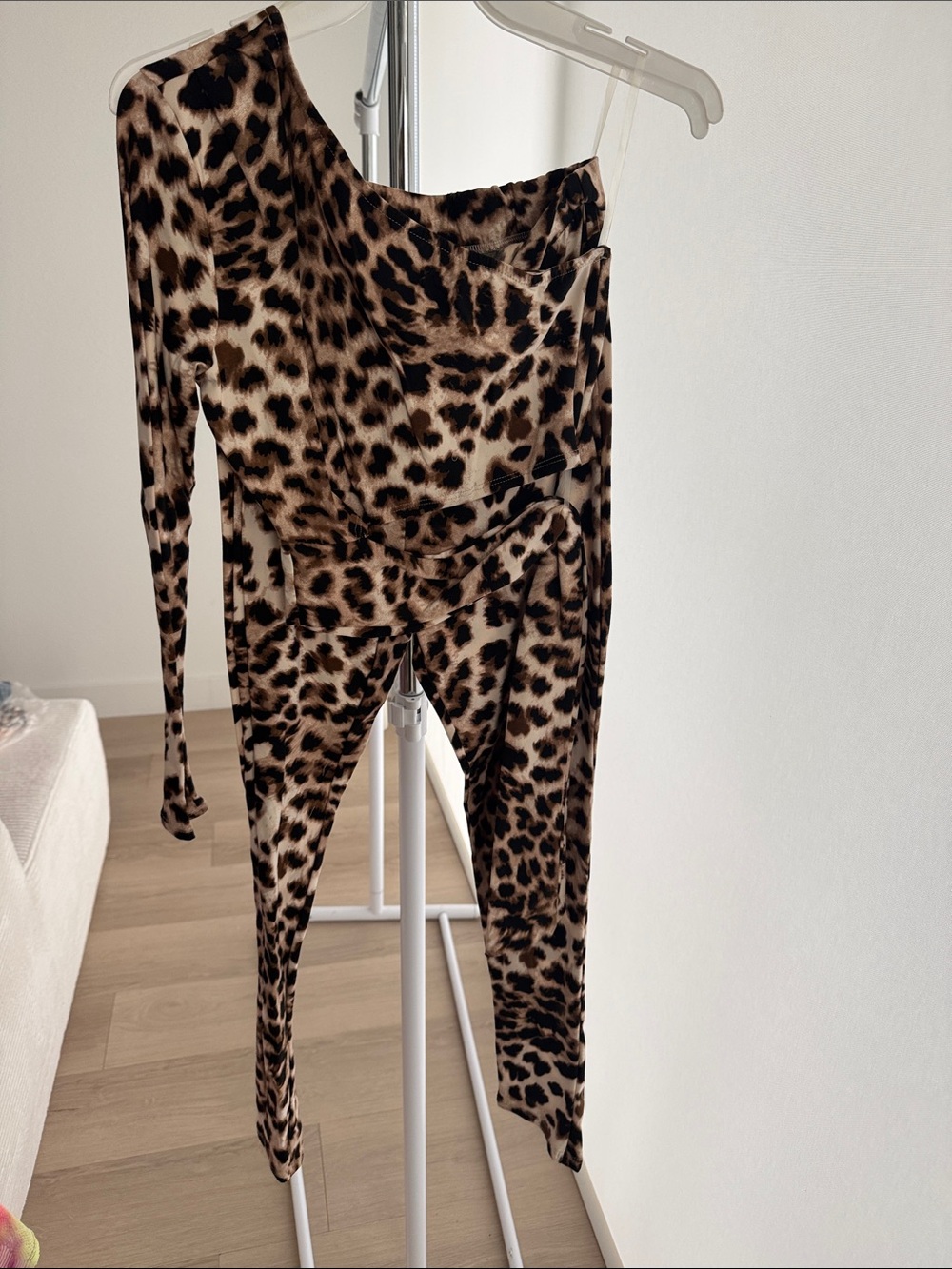 Leopard Print One-Shoulder Jumpsuit - Brown/Black Set